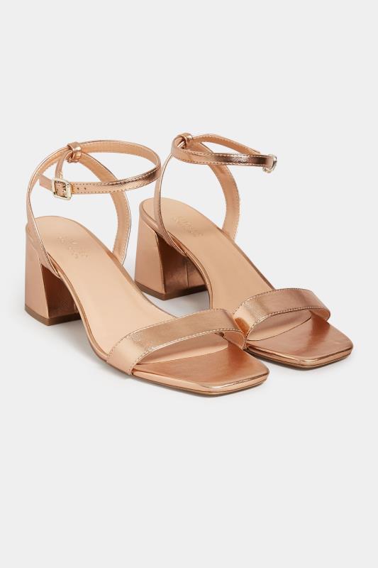 Plus Size  LIMITED COLLECTION Rose Gold Block Heel Sandals In Wide E Fit