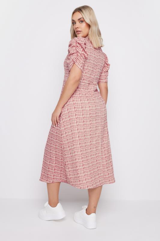 LIMITED COLLECTION Plus Size Pink Check Textured Milkmaid Dress | Yours Clothing  3