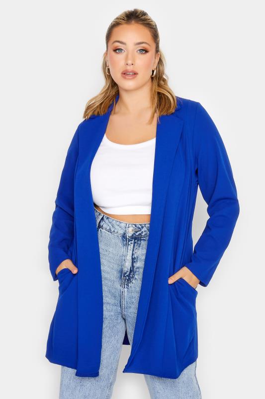 YOURS Curve Plus Size Cobalt Blue Longline Blazer | Yours Clothing 1