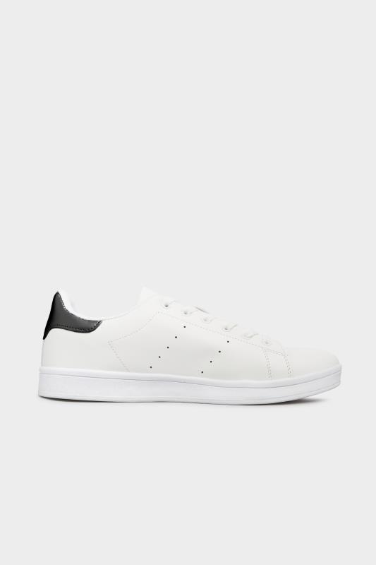 LIMITED COLLECTION White & Black Vegan Faux Leather Trainers In Wide Fit_A.jpg