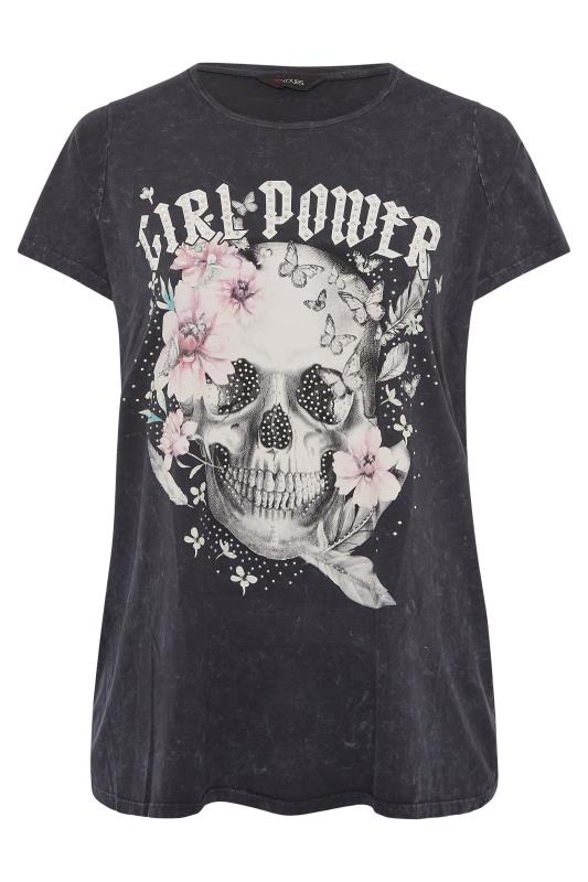 Curve Black Acid Wash 'Girl Power' Slogan Graphic T-Shirt 6