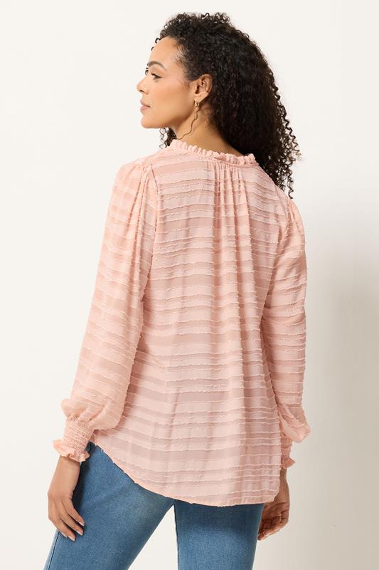 M&Co Pink Textured Stripe Tie Neck Blouse | M&Co 2