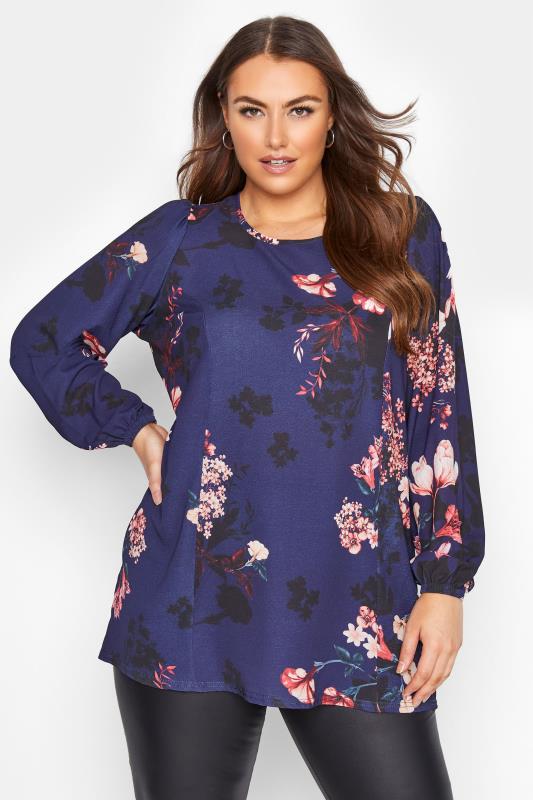 YOURS LONDON Navy Floral Blouse_A.jpg