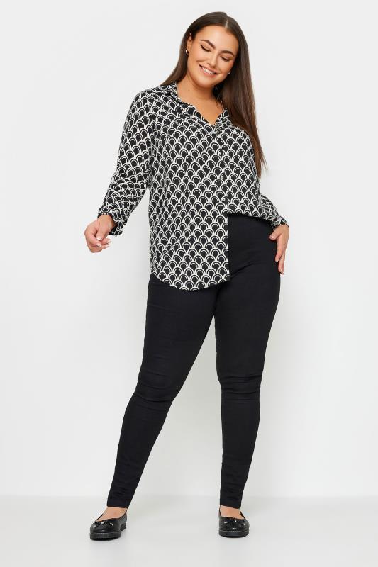 YOURS Plus Size Black Geometric Print Button Through Shirt | Yours Clothing 3