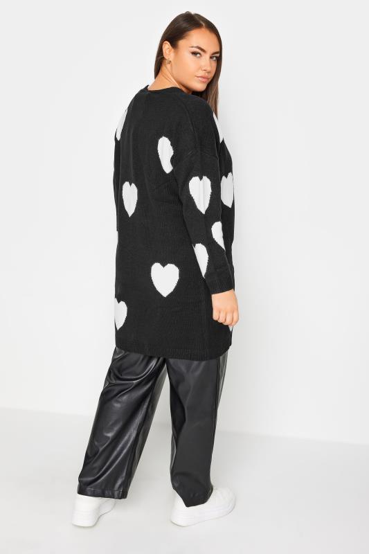 YOURS Plus Size Black Heart Print Longline Cardigan | Yours Clothing 3
