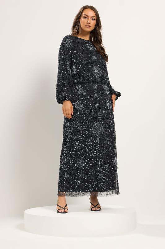 Niimee Curve Black Embellished Long Sleeve Dress 1