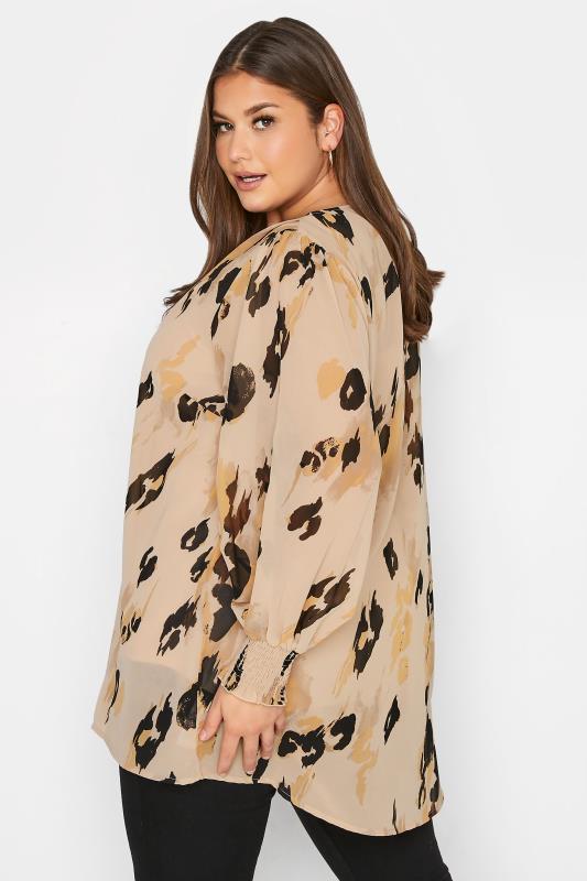 YOURS LONDON Plus Size Brown Leopard Print Balloon Sleeve Shirt | Yours Clothing  2