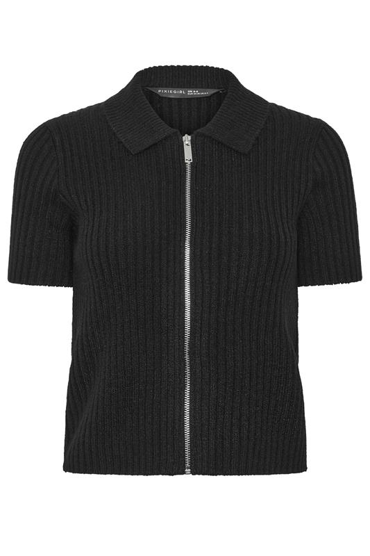 PixieGirl Petite Women's Black Short Sleeve Knitted Zip Cardigan | PixieGirl 5