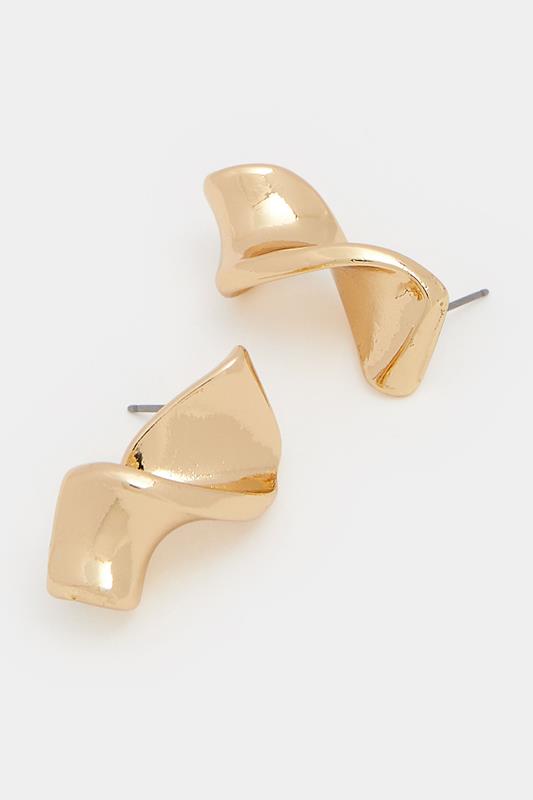 Gold Tone Twisted Molten Stud Earrings | Yours Clothing 2