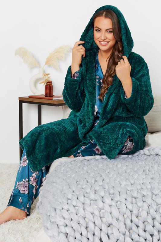 Curve Emerald Green Waffle Fleece Hooded Dressing Gown | Yours Clothing 2