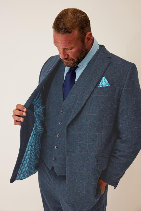  Grande Taille BadRhino Tailoring Big & Tall Blue Wool Mix Check Suit Waistcoat