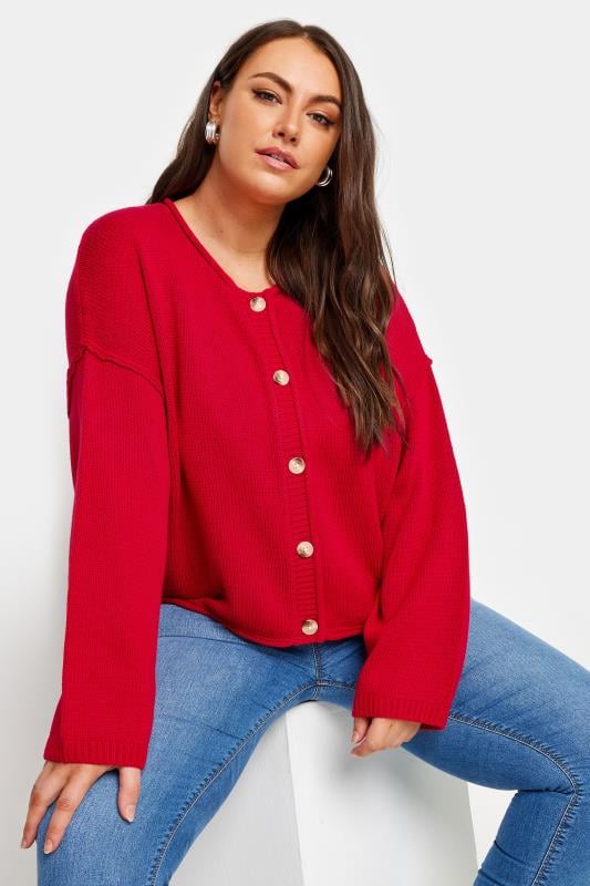  Grande Taille YOURS Curve Red Button Up Cardigan