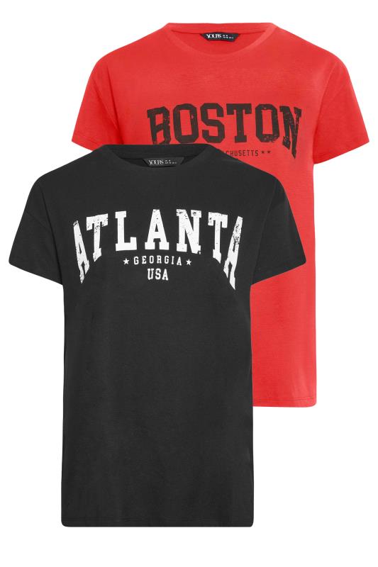 YOURS Plus Size 2 PACK Black & Red 'Atlanta' & 'Boston' Slogan T-Shirts | Yours Clothing 8