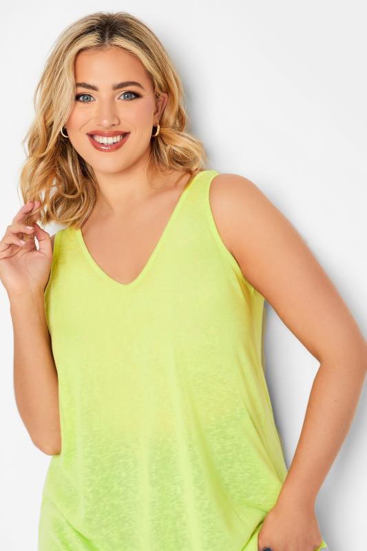 YOURS Curve Plus Size Lime Green Linen Look Vest Top | Yours Clothing  4