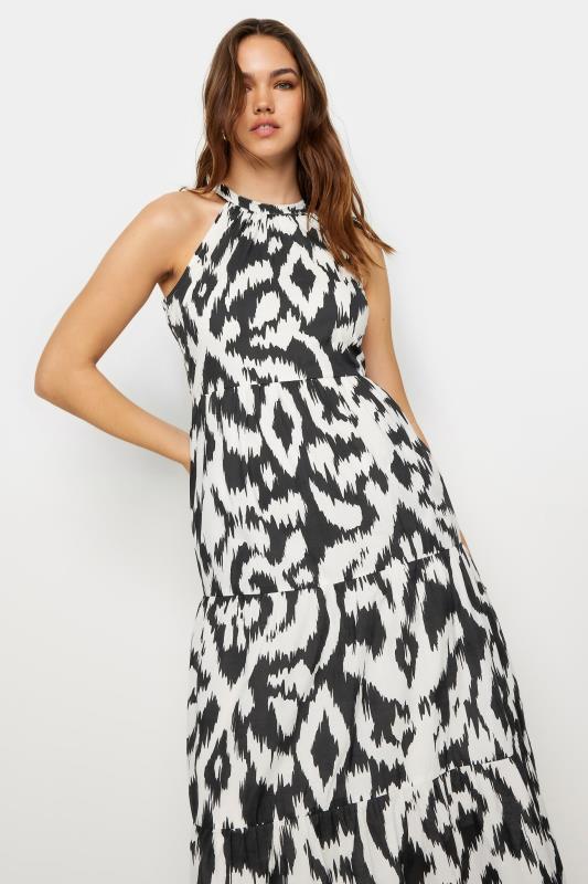 Tall  LTS Tall Back & White Cotton Abstract Print Halterneck Dress