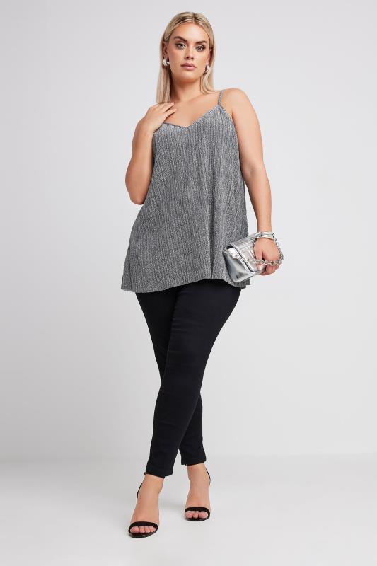 LIMITED COLLECTION Plus Size Silver Metallic Plisse Cami Top | Yours Clothing 2