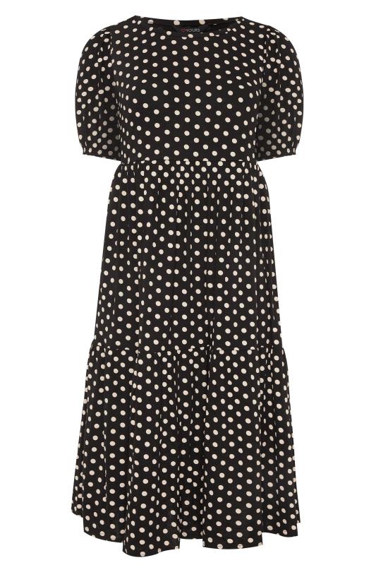Black Puff Sleeve Polka Dot Midaxi Dress | Yours Clothing