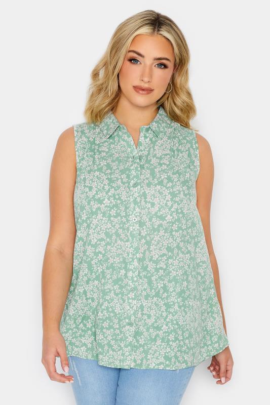 Plus Size  YOURS Curve Sage Green Ditsy Floral Print Blouse