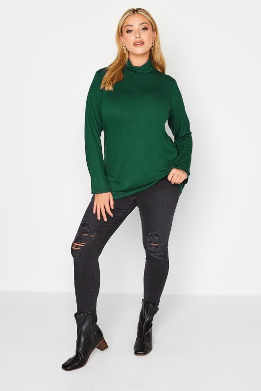 LIMITED COLLECTION Plus Size Forest Green Turtle Neck Top | Yours Clothing 2