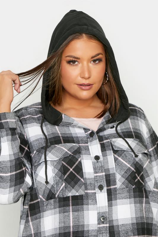 Plus Size Black & White Check Hooded Shirt | Yours Clothing 4