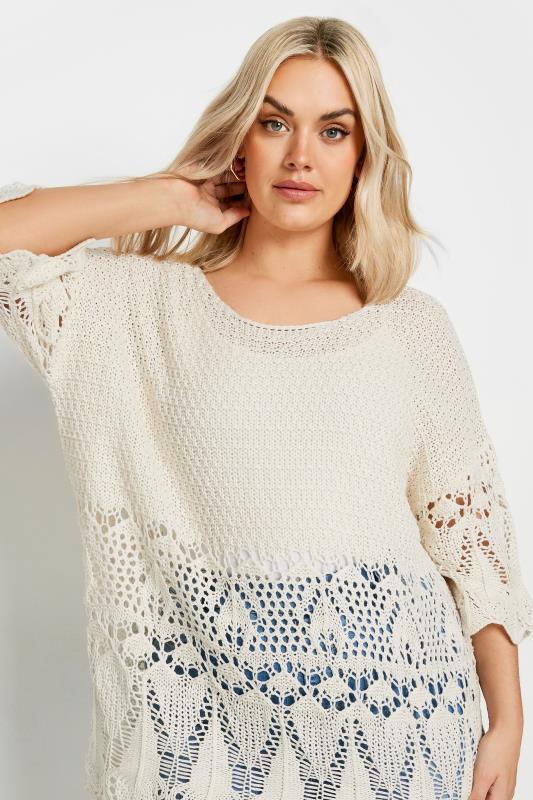 YOURS Plus Size Ivory White Crochet Detail Jumper | Yours Clothing 4
