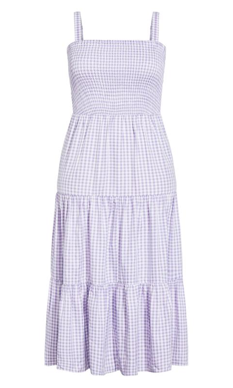 Evans Lilac Purple Gingham Shirred Maxi Dress 6