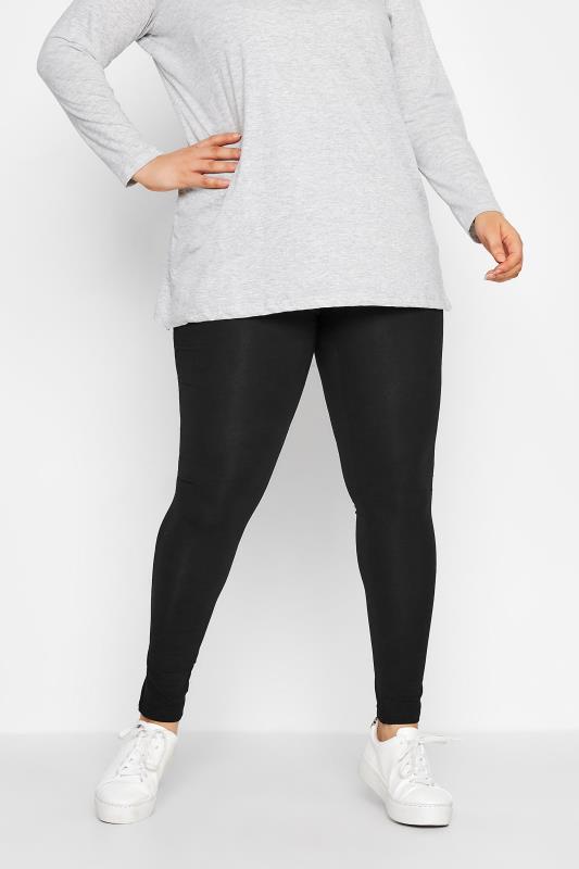 Plus Size Black Cotton Essential Stretch Leggings | Yours Clothing 1