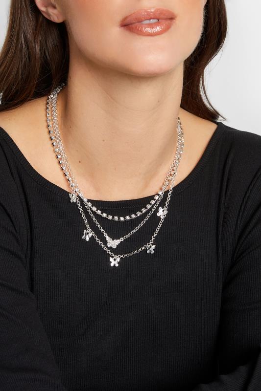 Silver Butterfly Layer Necklace | Yours Clothing  1
