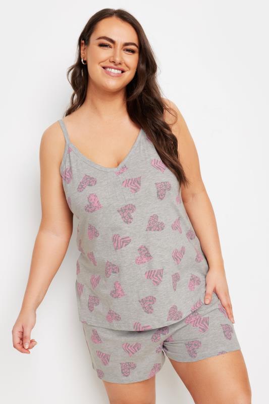 YOURS 4 PACK Plus Size Grey Love Heart Print Pyjama Set | Yours Clothing 4