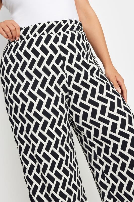 YOURS Plus Size Black Geometric Print Textured Wide Leg Trousers | Yours Clothing 4