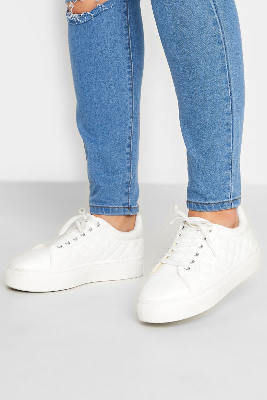 Plus Size  White Quilted Trainers In  Extra Wide EEE Fit