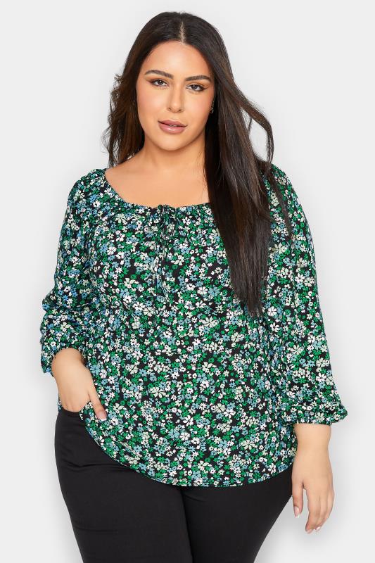 Petite  PixieGirl Green Ditsy Print Ruched Front Top