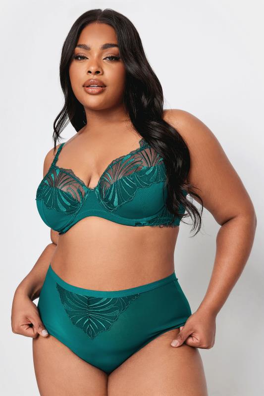 YOURS Plus Size 2 PACK Black & Green Leaf Embossed Non-Padded Bras