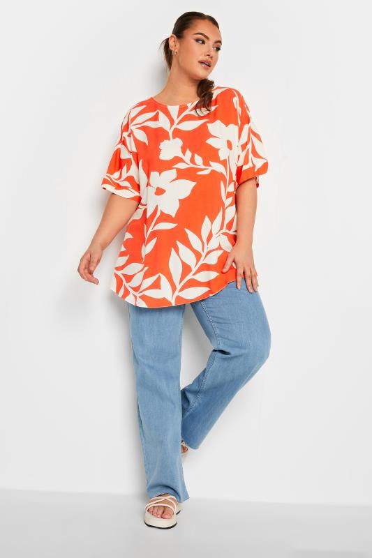 YOURS Curve Plus Size Orange Floral Top | Yours Clothing  2