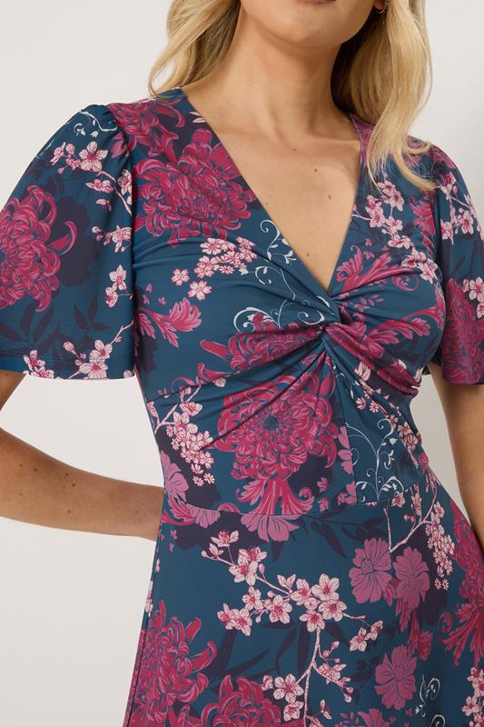 LTS Tall Women's Teal Blue Floral Twist Front Maxi Dress | Long Tall Sally 4