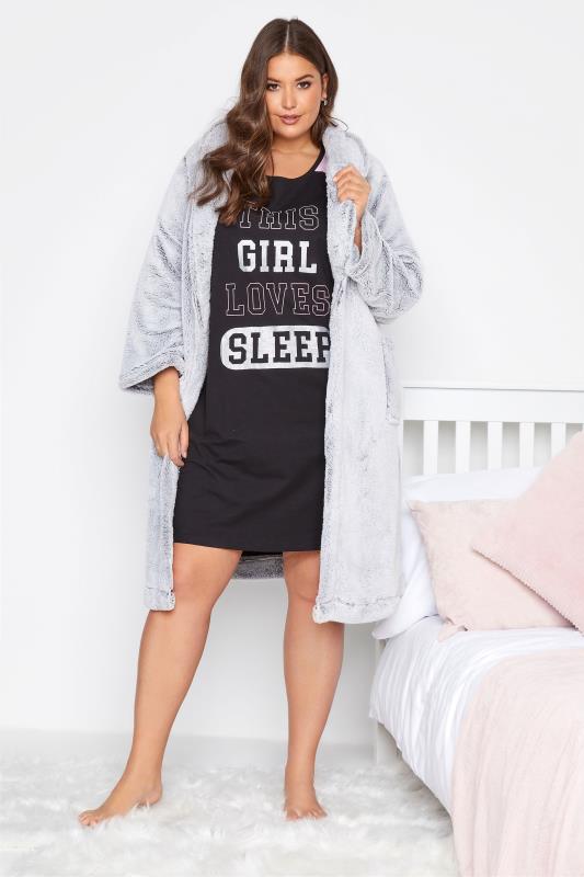 Plus Size Black 'This Girl Loves Sleep' Nightdress | Yours Clothing 2