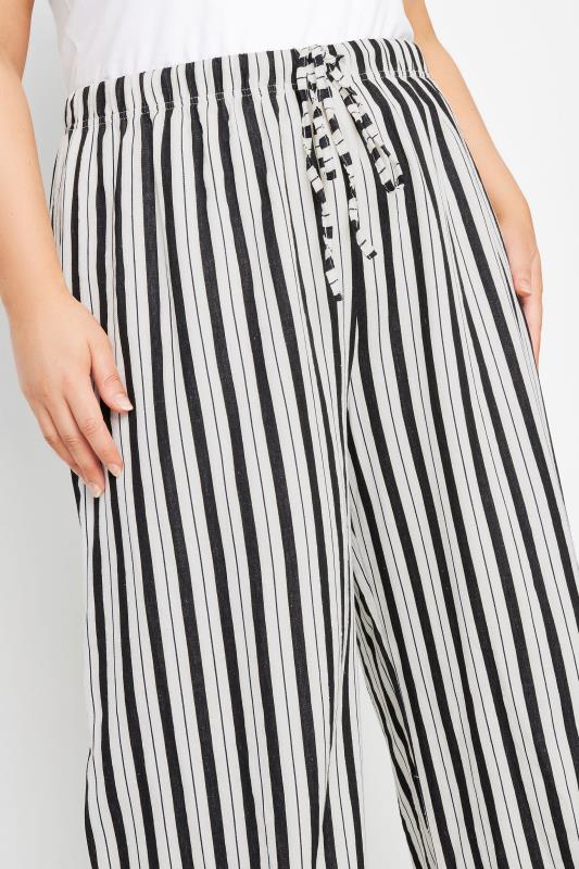 YOURS Plus Size White Stripe Wide Leg Linen Look Trousers | Yours Clothing 4