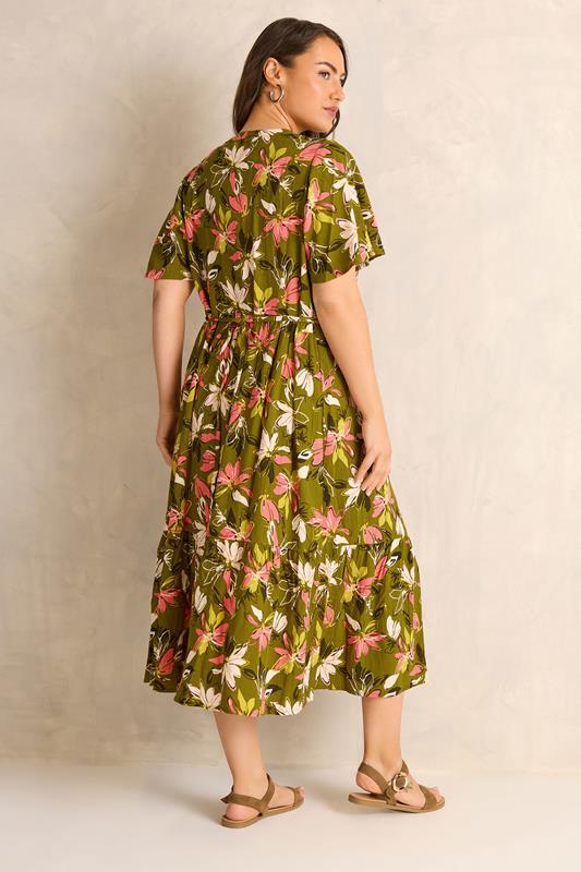 EVANS Plus Size Green Floral Tiered Dress | Evans 4