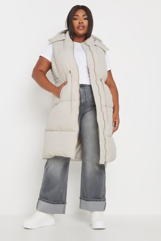 YOURS Plus Size Curve Ivory Drawcord Panelled Gilet | Yours Clothing 2