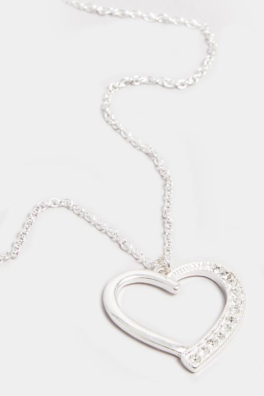 Silver Tone Half Diamante Heart Pendant Necklace | Yours Clothing 3