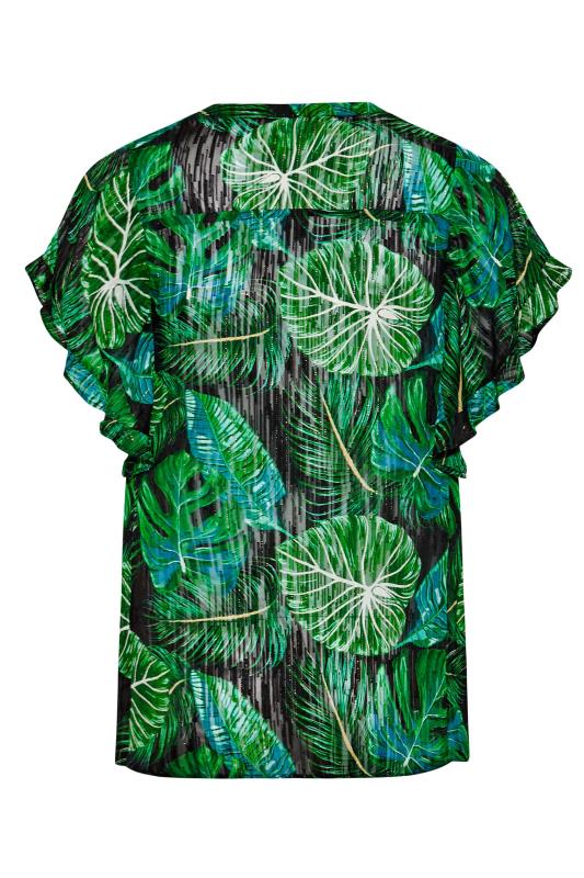 Plus Size Black & Green Leaf Print Frill Sleeve Shirt | Yours Clothing 7