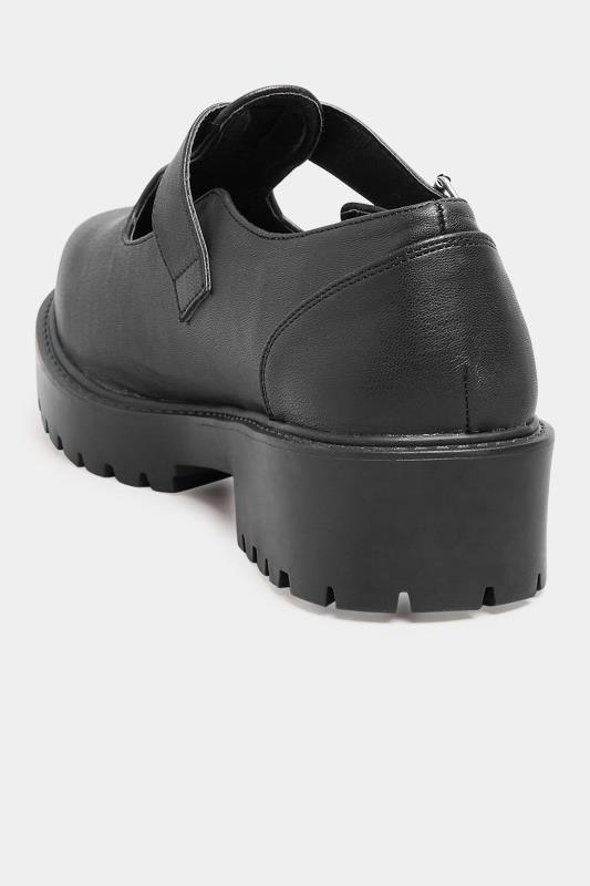 Black Chunky T Bar Mary Jane Shoes In Extra Wide EEE Fit 4