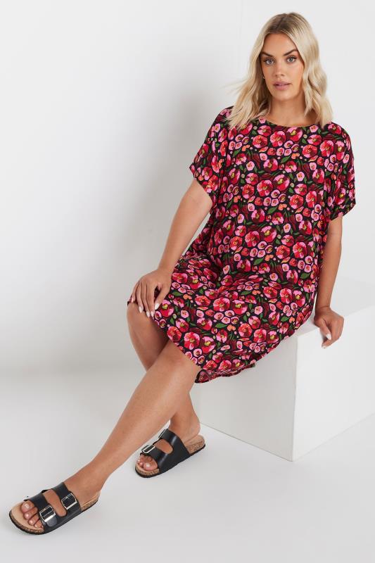 YOURS Plus Size Pink Floral Print Tunic Dress | Yours Clothing 1