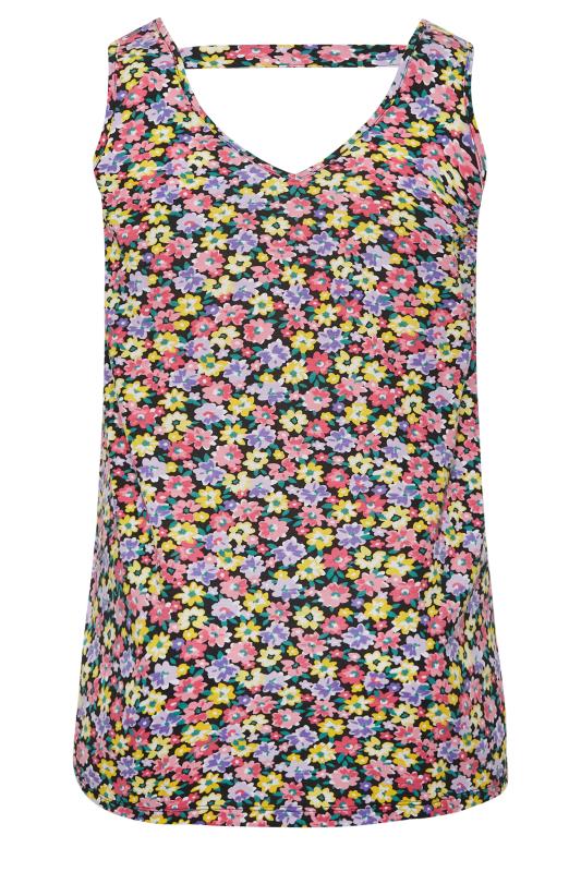 YOURS Curve Plus Size Pink Floral Bar Back Vest Top | Yours Clothing  7