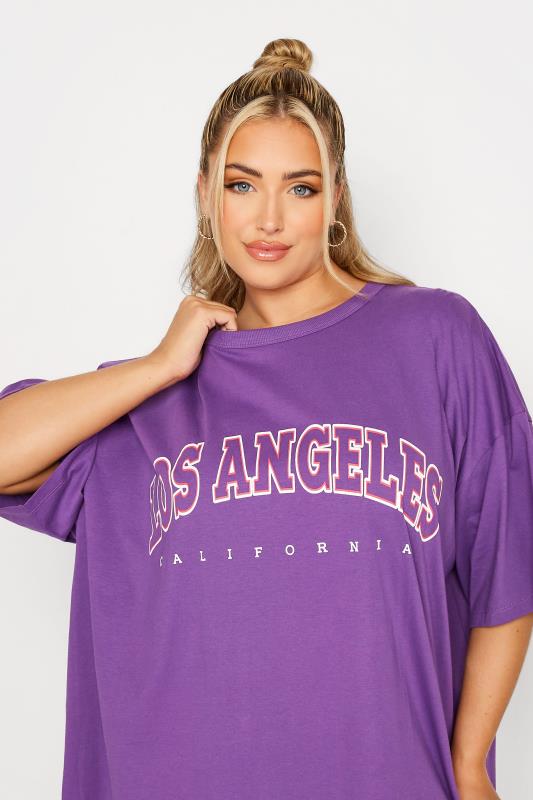 Plus Size Purple 'Los Angeles' Oversized Tunic T-Shirt Dress | Yours Clothing 5