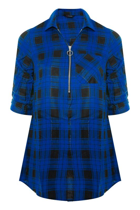 Royal Blue Zip Check Shirt | Yours Clothing
