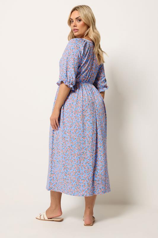 YOURS Plus Size Blue Ditsy Floral Raglan Sleeve Dress | Yours Clothing 2