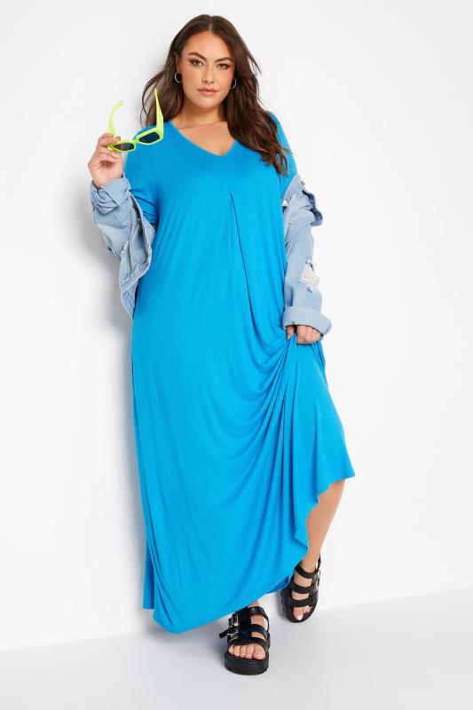 LIMITED COLLECTION Curve Turquoise Blue Pleat Front Maxi Dress_B.jpg
