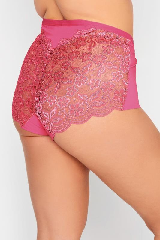 Plus Size  YOURS Curve Hot Pink Lace Back Full Briefs