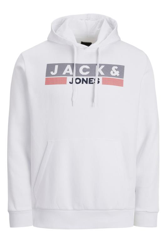 JACK & JONES Big & Tall White Logo Print Hoodie | BadRhino 4